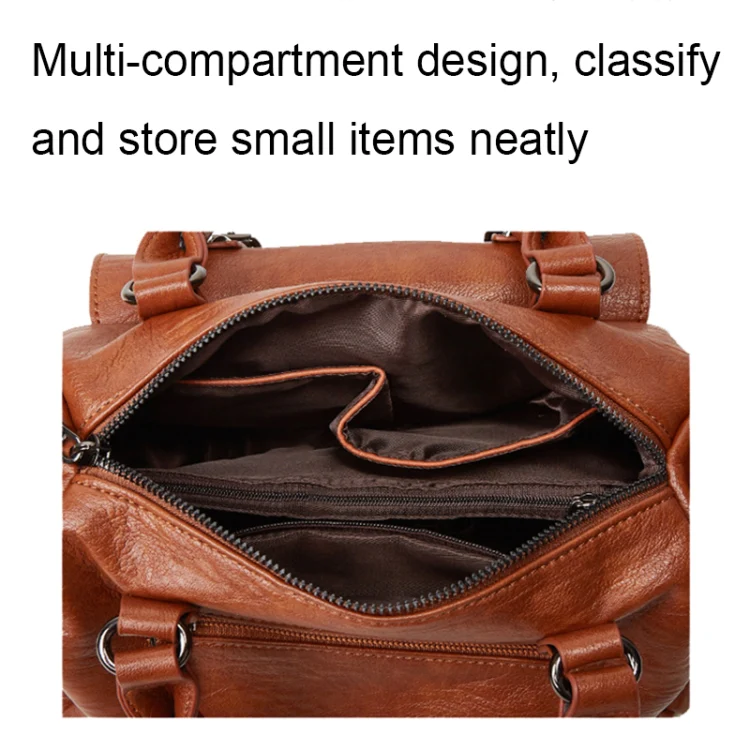 048 Pebbled Leather Multi-compartment Handbag Large Capacity Crossbody Shoulder Bag(Brown) - Image 5