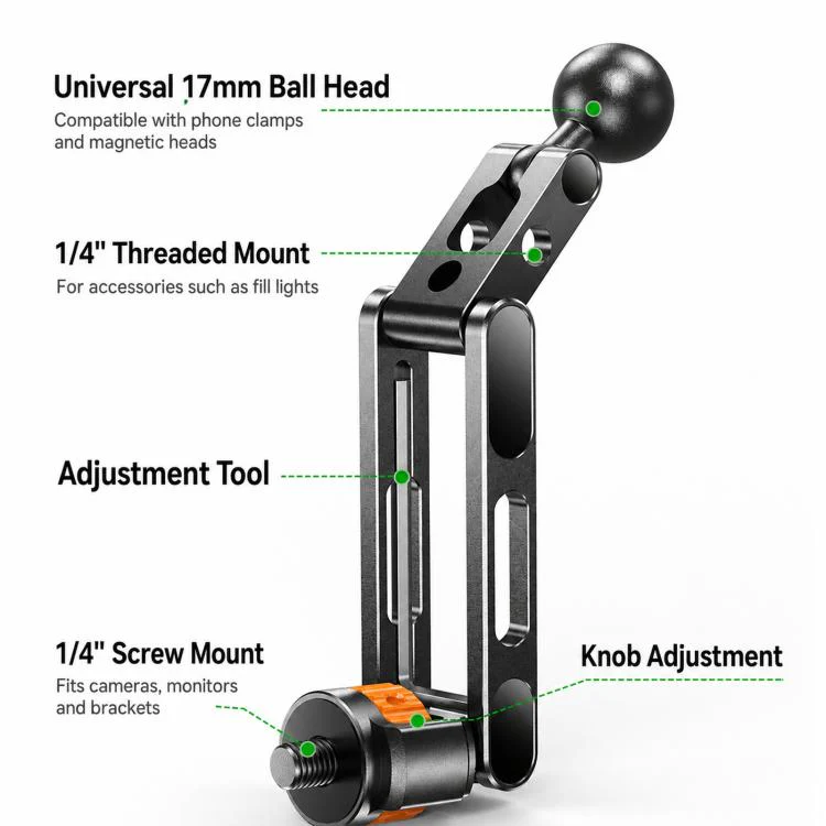 1/4 Inch Screw Phone Tripod Mount for Cameras Monitors Ring Lights, Style: Tension Phone Clamp - Image 3