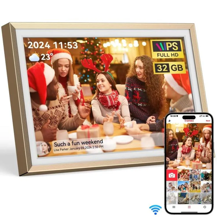 10.1 Inch Uhale Smart Cloud Photo Frame WiFi Mobile Photo Transfer Touchscreen Digital Signage EU Plug(Gold 32GB)