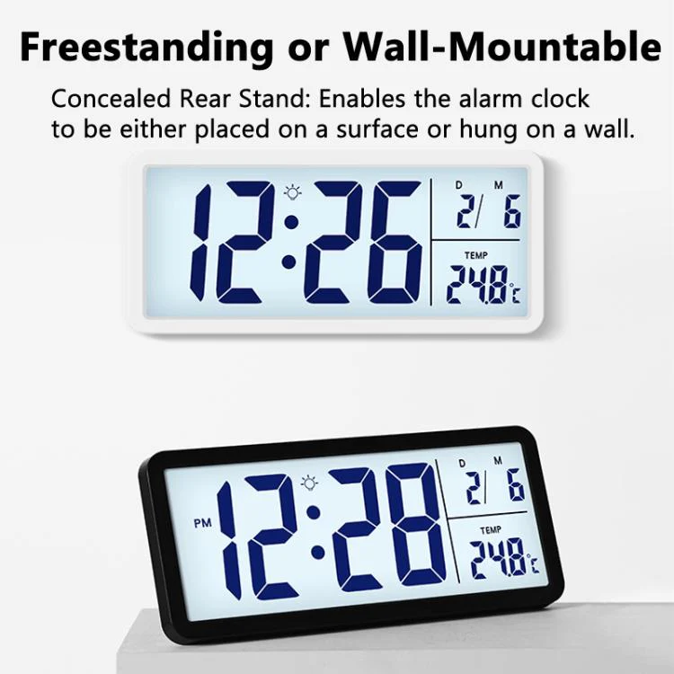10-Inch LCD Display Desktop Electric Clock with Backlight Large Digital Wall Clock Indoor Thermometer(White) - Image 2