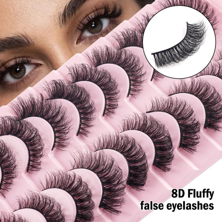 10 Pairs 8D Faux Mink Lashes Pack Fluffy Volume Dramatic False Eyelashes Natural Long Wispy Messy Curls(008) - Image 3