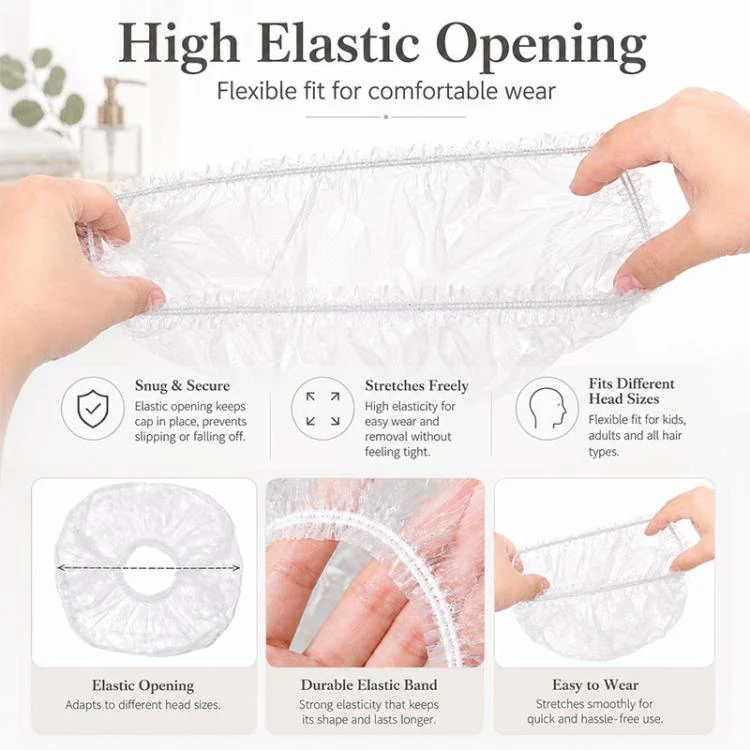 100pcs/Pack Disposable Shower Caps, Portable Waterproof Head Covers, Maximum Stretch Length:52cm - Image 3