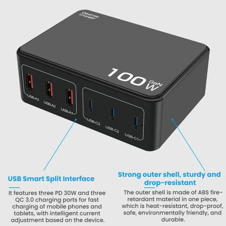 100W High-Power PD Fast Charging USB Multi-Port Charger(Kor Plug) - Image 3