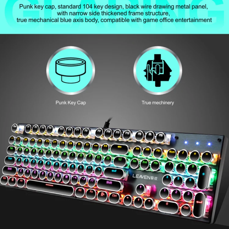 104 Keys Green Shaft RGB Luminous Keyboard Computer Game USB Wired Metal Mechanical Keyboard, Cabel Length:1.5m, Style: Double Imposition Version (Blue White) - Image 3