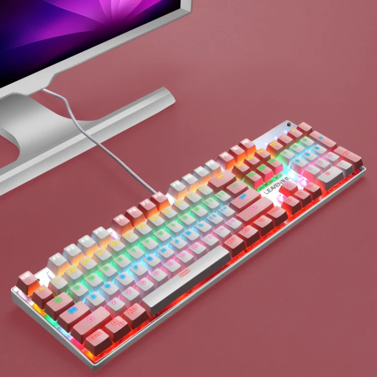 104 Keys Green Shaft RGB Luminous Keyboard Computer Game USB Wired Metal Mechanical Keyboard, Cabel Length:1.5m, Style: Double Imposition Version (Pink White) - Image 2