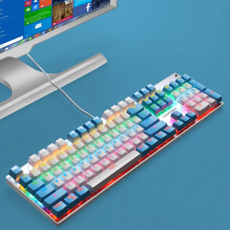 104 Keys Green Shaft RGB Luminous Keyboard Computer Game USB Wired Metal Mechanical Keyboard, Cabel Length:1.5m, Style: Double Imposition Version (White Blue) - Image 2