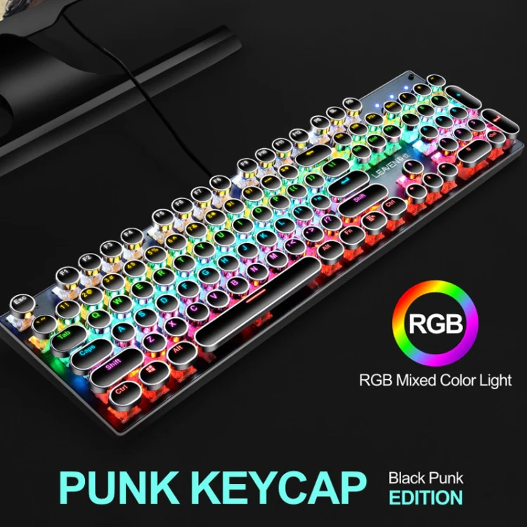 104 Keys Green Shaft RGB Luminous Keyboard Computer Game USB Wired Metal Mechanical Keyboard, Cabel Length:1.5m, Style: Punk Word Through Version (White) - Image 4