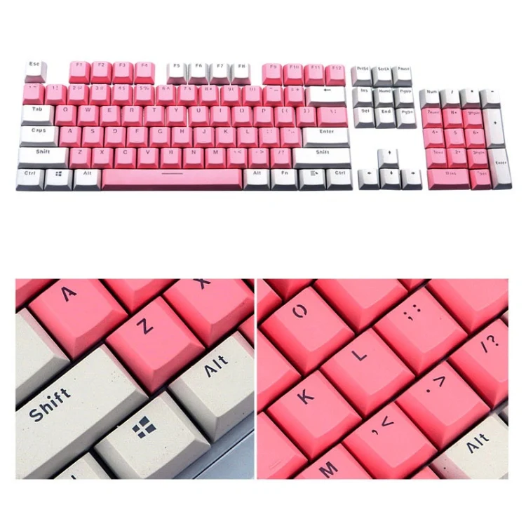 104-Keys Two-Color Mold Transparent PBT Keycap Mechanical Keyboard(Pink White)