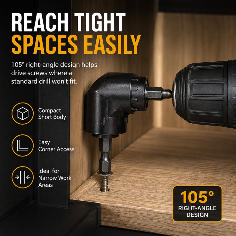 105 Degree Angle Drill Attachment 1/4 Inch Hex Shank Magnetic Angle Driver Adapter, Screwdriver Corner Tool(Black) - Image 6