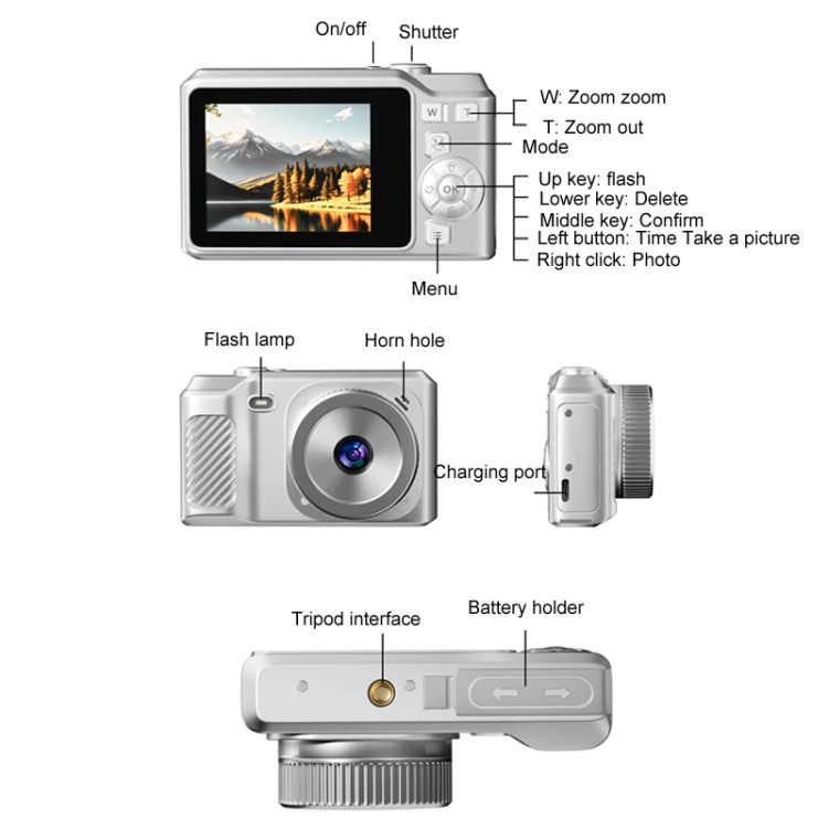1080P HD Student Retro Digital Card Camera, Color: White+32G - Image 3