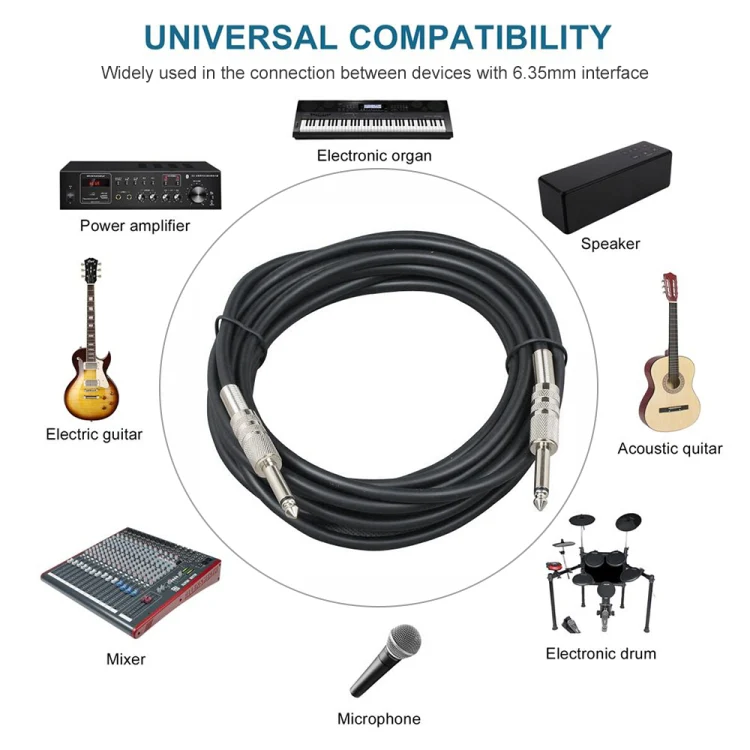 10m  1/4 inch (6.35mm) Male to Male Shielded Jack Mono Plugs Audio Patch Cable - Image 4