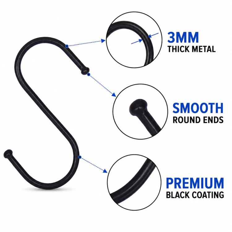 10pcs 8.8cm Iron S-Shaped Storage Hook(Black) - Image 3