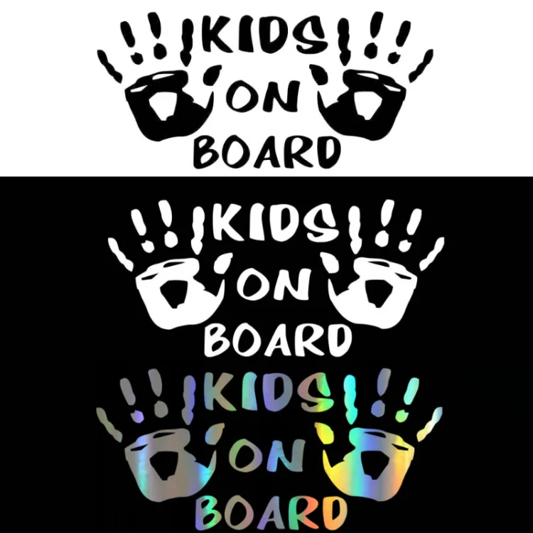 10pcs Kids On Board Warning Car Stickers Reflective Scratch Body Stickers(Black) - Image 4