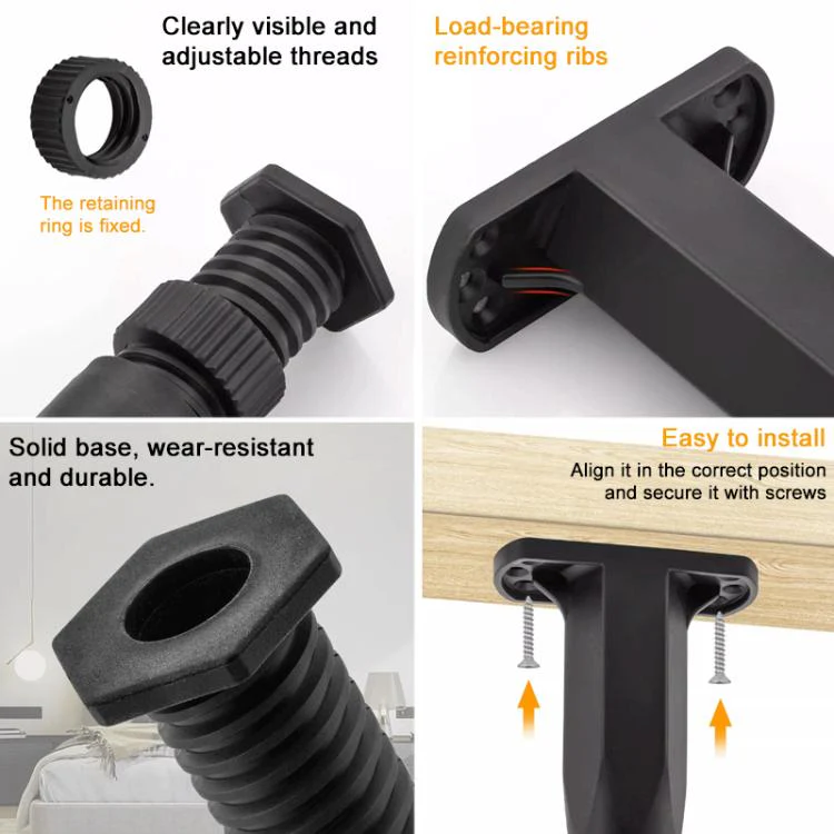10pcs/Pack 9-16cm Adjustable Height Furniture Plastic Support Feet Bed Frame Crossbeam Support Brackets(Black) - Image 6