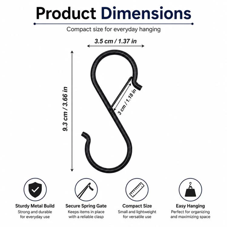 10pcs S-Shaped Windproof Spring-Clip Storage Hook with Safety Buckle(Black) - Image 2