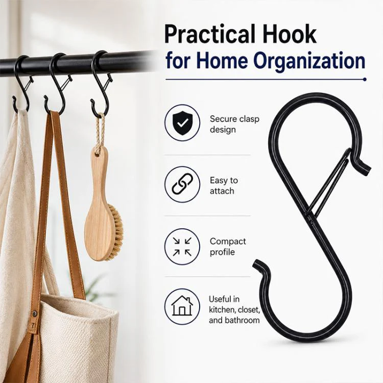 10pcs S-Shaped Windproof Spring-Clip Storage Hook with Safety Buckle(Black) - Image 8