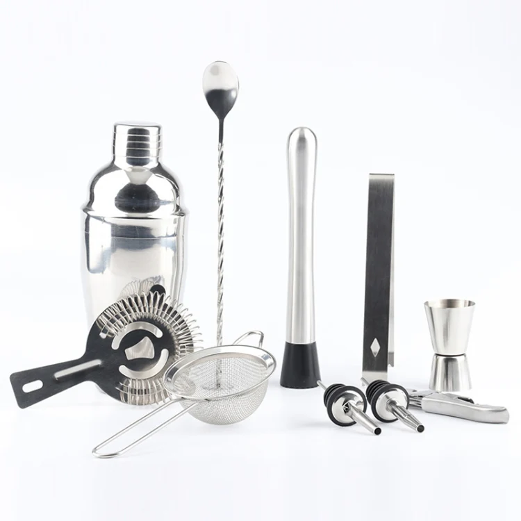 11 in 1 Stainless Steel Cocktail Shaker Tools Set with Wooden Mount, Capacity: 550ml - Image 3