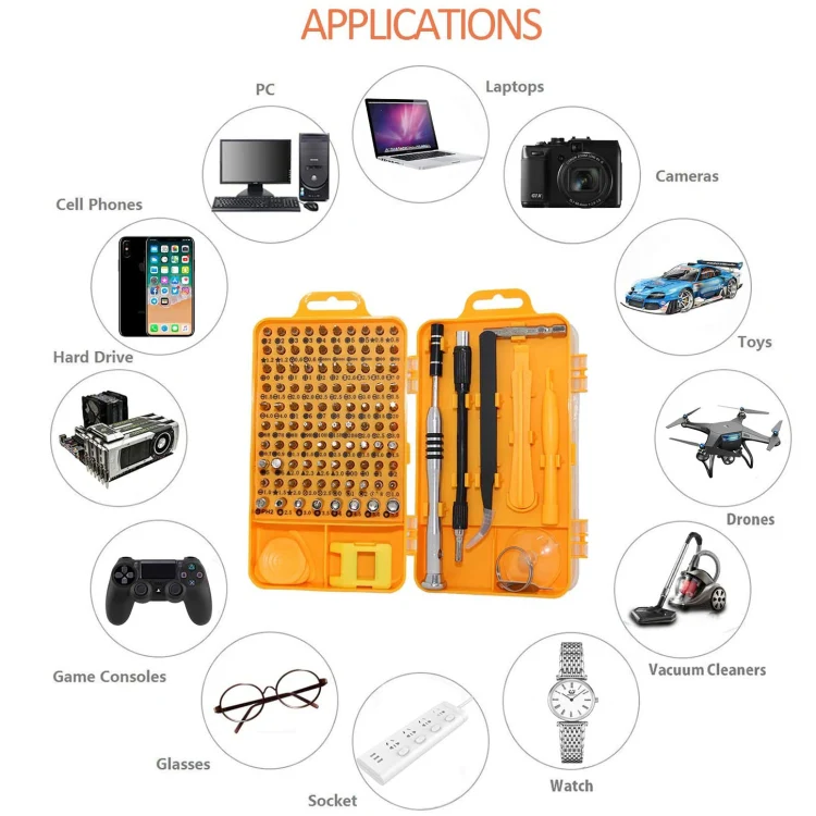 110 in 1 Watch Mobile Phone Disassembly Maintenance Tool Multi-function Chrome Vanadium Steel Screwdriver Set(Yellow) - Image 13