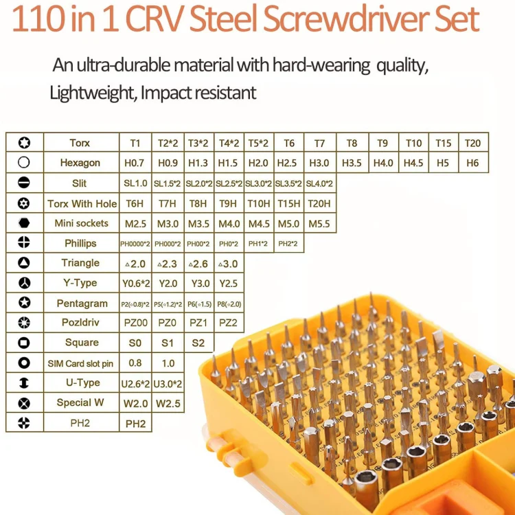 110 in 1 Watch Mobile Phone Disassembly Maintenance Tool Multi-function Chrome Vanadium Steel Screwdriver Set(Yellow) - Image 14