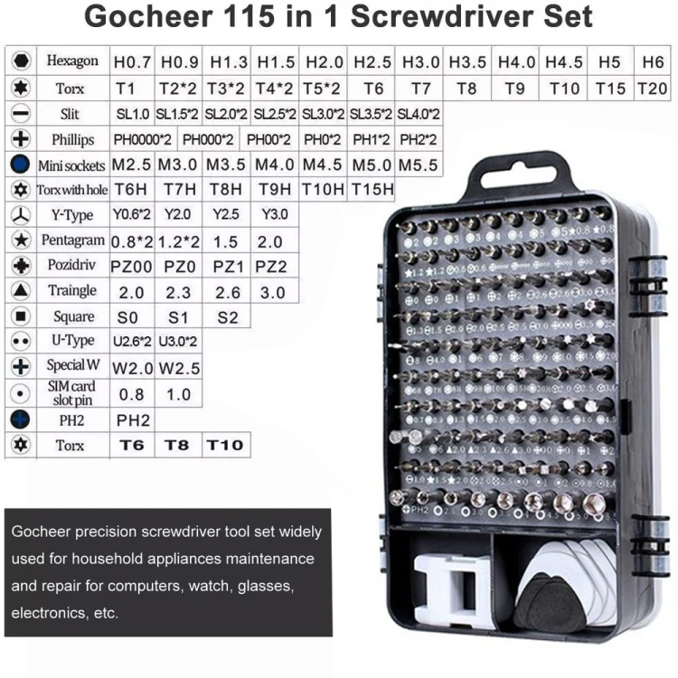 115 in 1 Precision Screw Driver Mobile Phone Computer Disassembly Maintenance Tool Set(Black) - Image 4