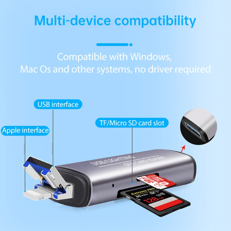 118 2 in 1 USB + 8 Pin Interfaces USB Flash Disk / Memory Card OTG Card Reader for IOS System Mobile Phone / Computer (Dark Gray) - Image 6