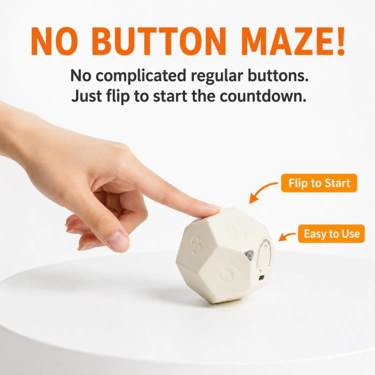 12 Sided Gravity Sensing Timer Kitchen Reminder Time Manager(White) - Image 3