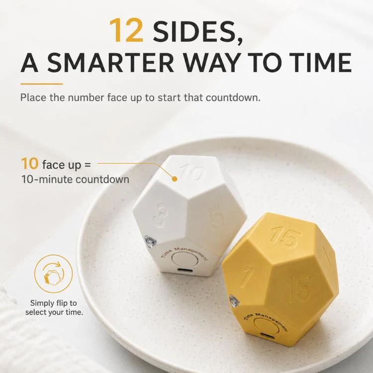 12 Sided Gravity Sensing Timer Kitchen Reminder Time Manager(White) - Image 4