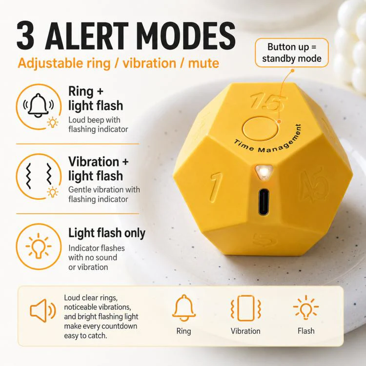 12 Sided Gravity Sensing Timer Kitchen Reminder Time Manager(White) - Image 6