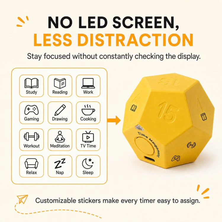 12 Sided Gravity Sensing Timer Kitchen Reminder Time Manager(White) - Image 8