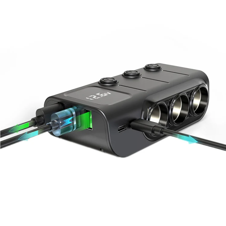 120W Digital Display Cigarette Lighter Car Fast Charging Charger(Black) - Image 3