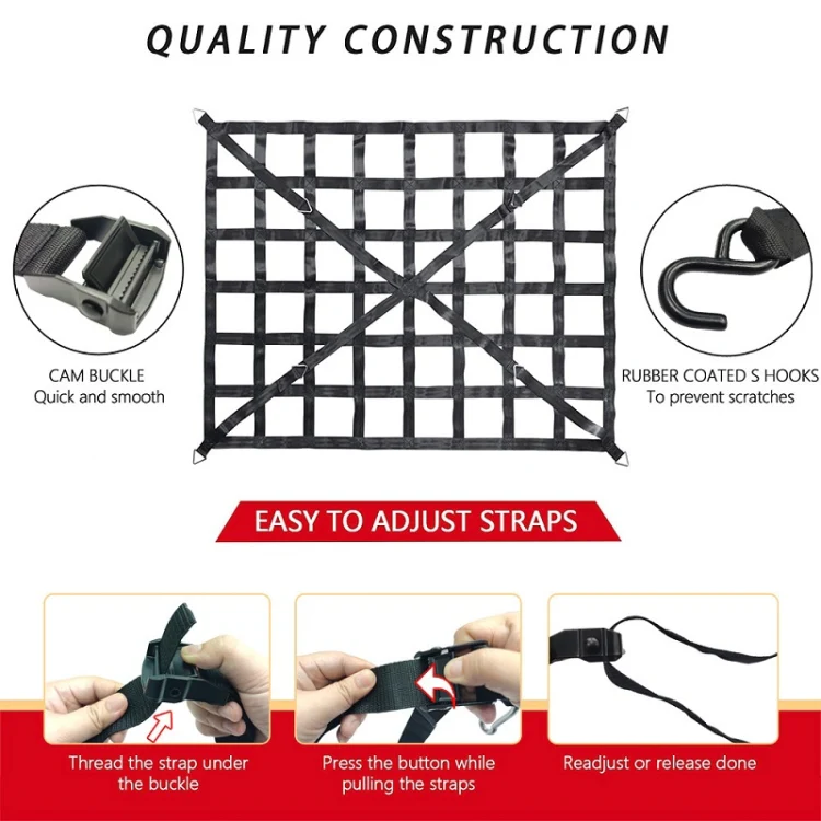 127x106cm Truck Bed Cargo Net Pickup Bed Netting Strap - Image 4