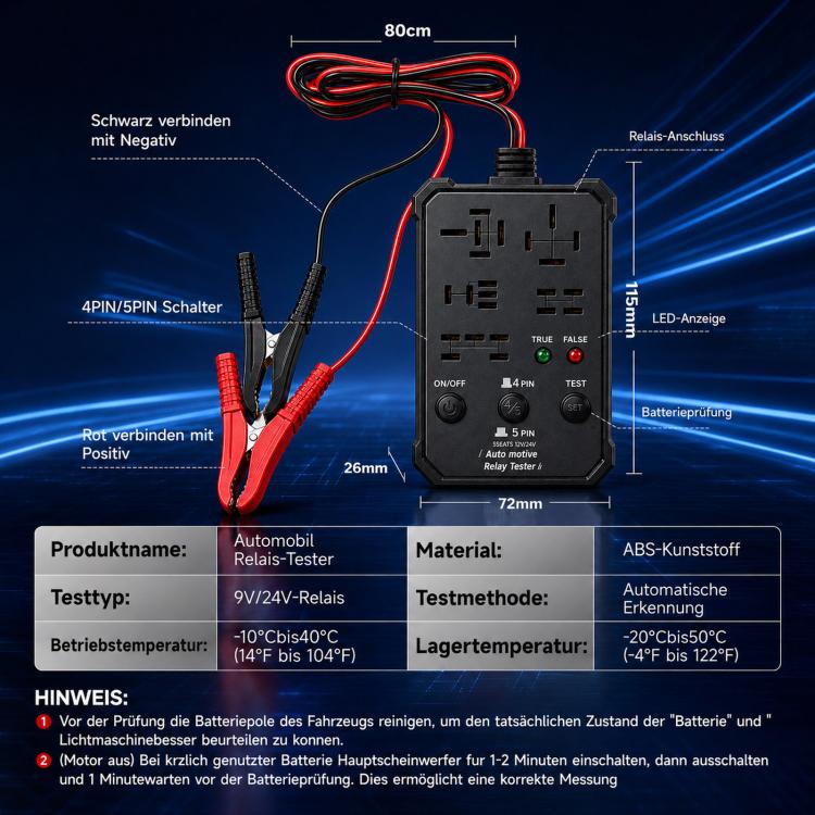 12V 24V Automotive Relay Tester 5-Socket Universal 4-Pin & 5-Pin Auto Relay Diagnostic Tool(Black) - Image 5