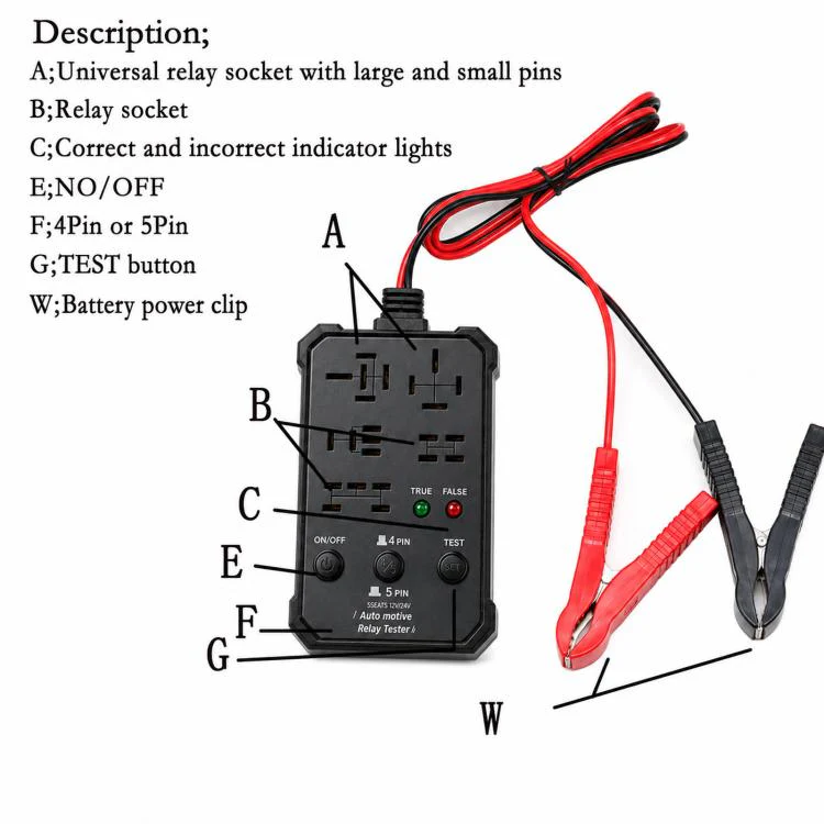 12V 24V Automotive Relay Tester 5-Socket Universal 4-Pin & 5-Pin Auto Relay Diagnostic Tool(Black) - Image 7
