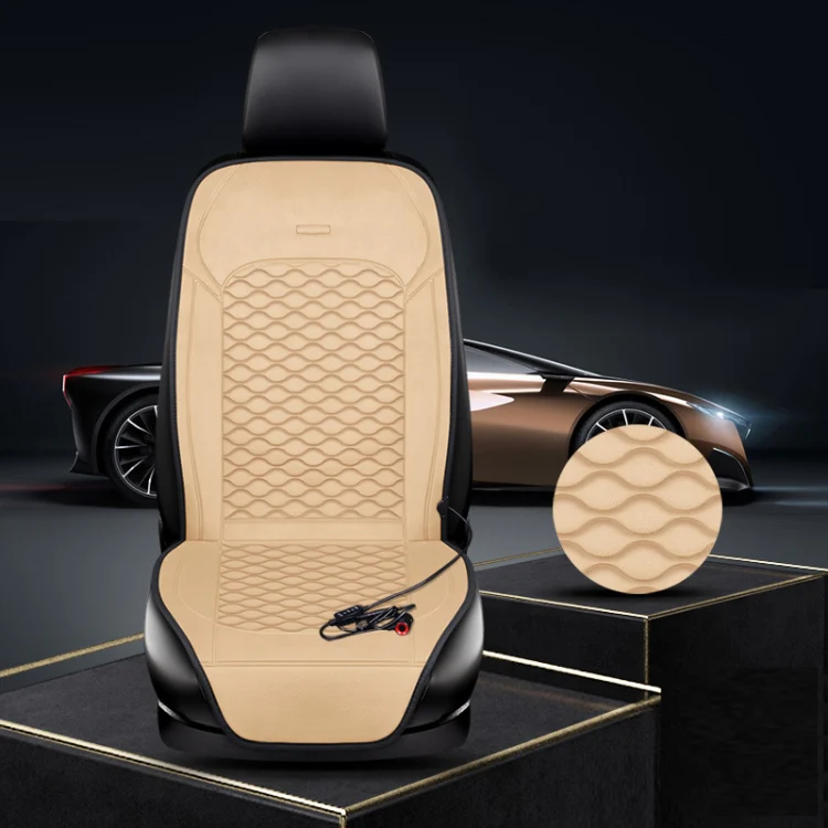 12V Car Winter Electric Heating Short Plush Seat Cushion, Color: Beige