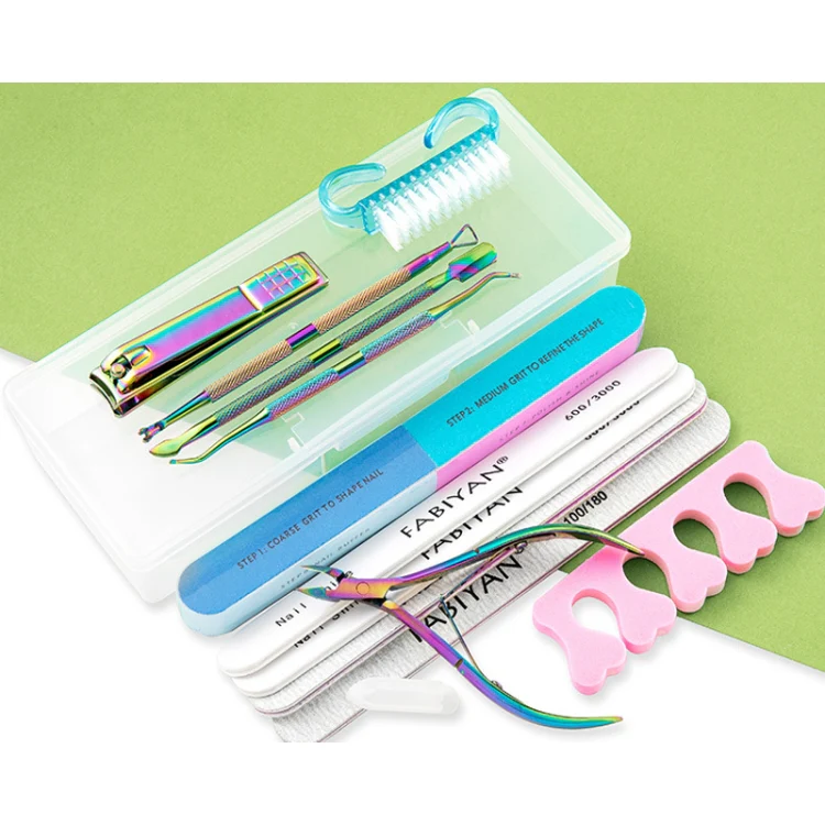 13 In 1 FABIYAN Color Titanium Nail Art Tool Set Dead Skin Shears Steel Push Nail File Pliers - Image 2