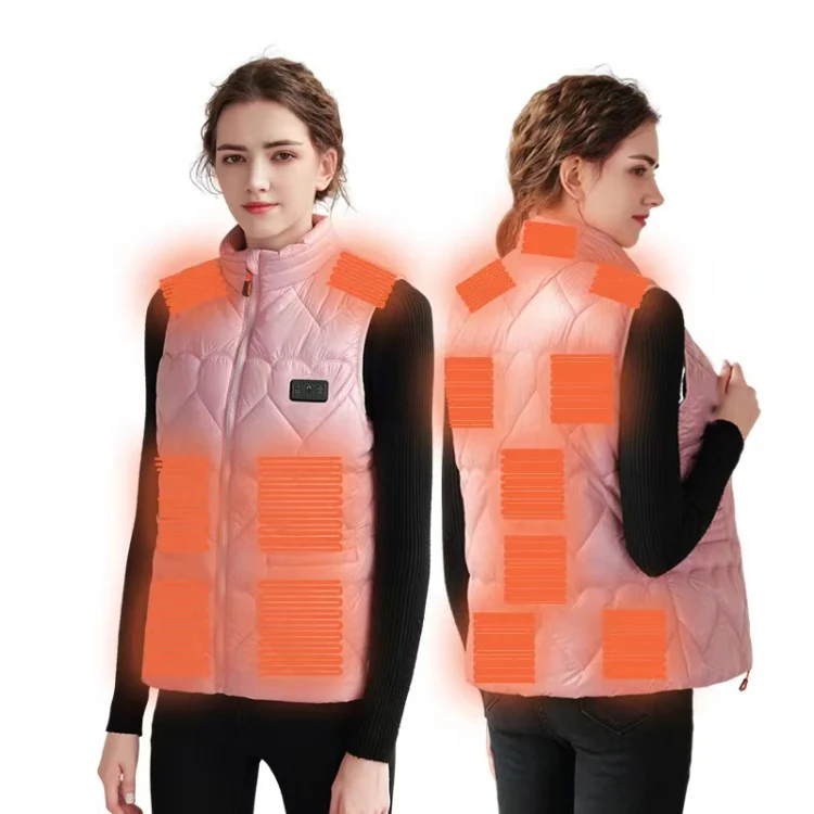 15 Areas Heated Shiny Vest For Women With 3 Independent Temperature Control, Size: XXL(Pink)