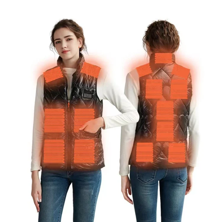 15 Areas Heated Shiny Vest For Women With 3 Independent Temperature Control, Size: XXXL(Black)