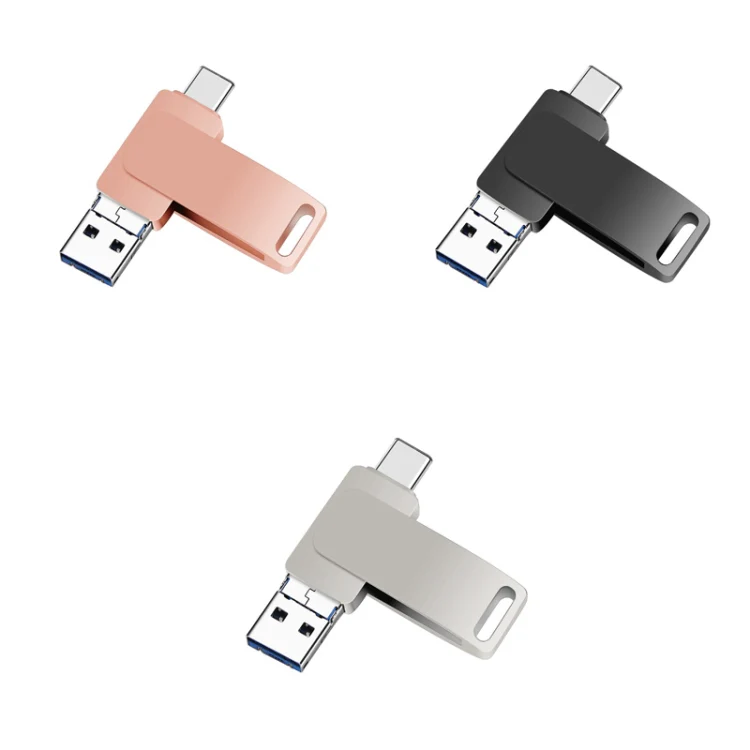 16 GB USB 3.0 + 8 Pin + USB-C / Type-C 3 in 1 Phone Computer Metal Rotatable U-Disk(Black) - Image 2