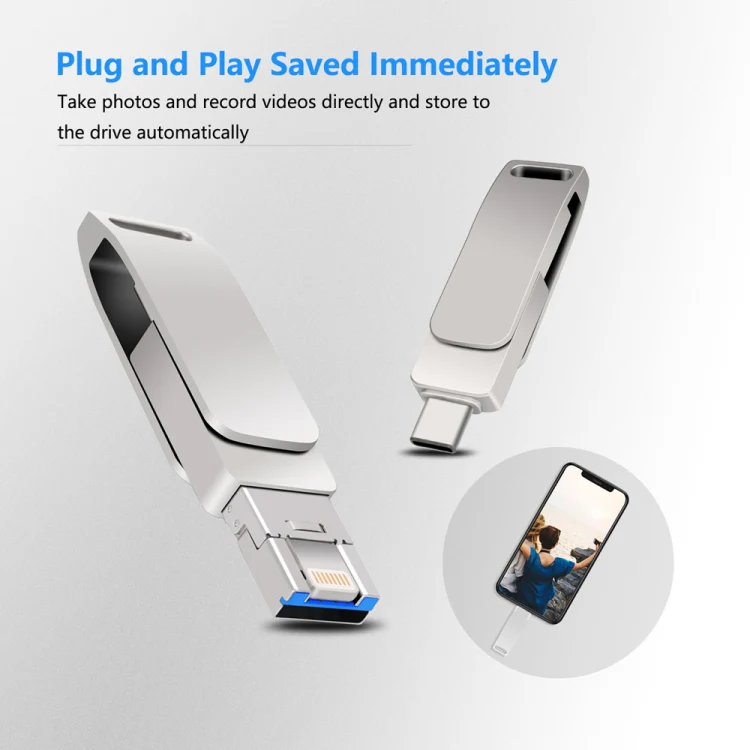 16 GB USB 3.0 + 8 Pin + USB-C / Type-C 3 in 1 Phone Computer Metal Rotatable U-Disk(Black) - Image 5