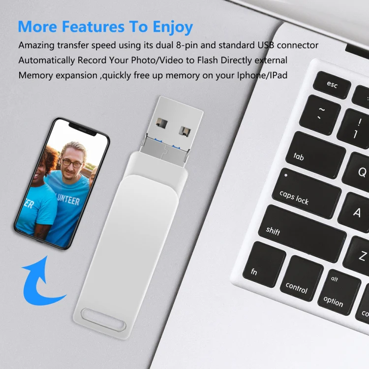 16 GB USB 3.0 + 8 Pin + USB-C / Type-C 3 in 1 Phone Computer Metal Rotatable U-Disk(Black) - Image 6