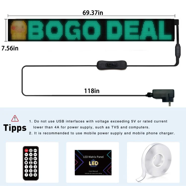 16 x 192 Pixels Ultra-Thin Waterproof Programmable LED Flexible Matrix Display Screen, Plug:USB Plug - Image 4