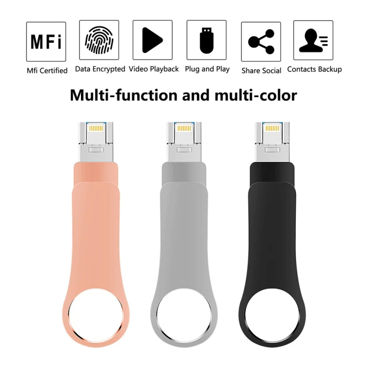 16GB USB 3.0 + 8 Pin + USB-C / Type-C 3 in 1 Mobile Computer Metal U-Disk(Black) - Image 2
