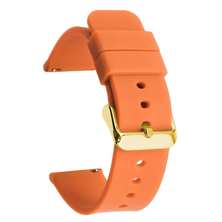 16mm xDfind Stainless Steel Gold Pin Buckle Solid Color Silicone Waterproof Watch Band(Orange)