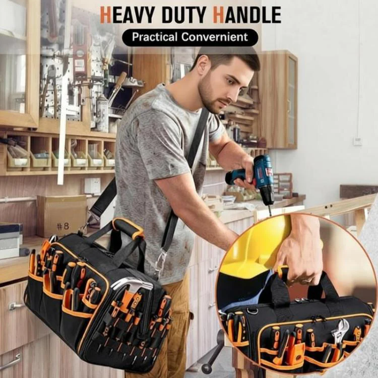 17-inch Heavy-Duty Tool Bag Portable Tote with 46-Pocket Organization, Non-Slip Rubber Base & Shoulder Strap(Black) - Image 2
