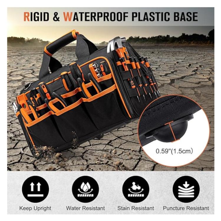 17-inch Heavy-Duty Tool Bag Portable Tote with 46-Pocket Organization, Non-Slip Rubber Base & Shoulder Strap(Black) - Image 4