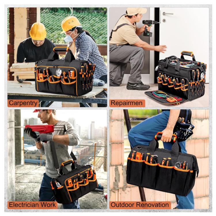 17-inch Heavy-Duty Tool Bag Portable Tote with 46-Pocket Organization, Non-Slip Rubber Base & Shoulder Strap(Black) - Image 8