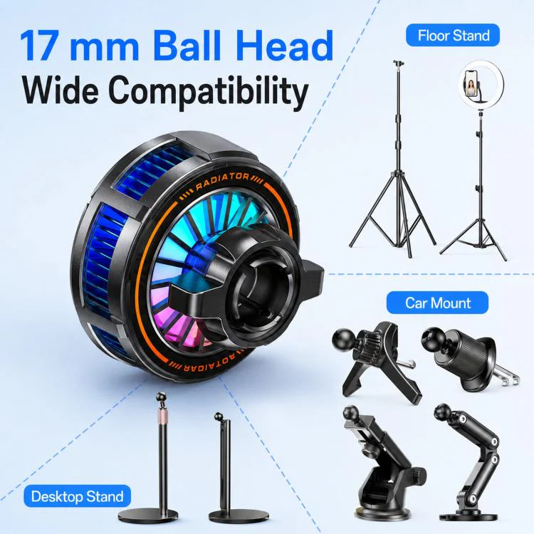 17mm Ball Joint Magnetic Phone Cooler 3-Speed Semiconductor Cooling Fan with Air Vent Hook C49 - Image 2