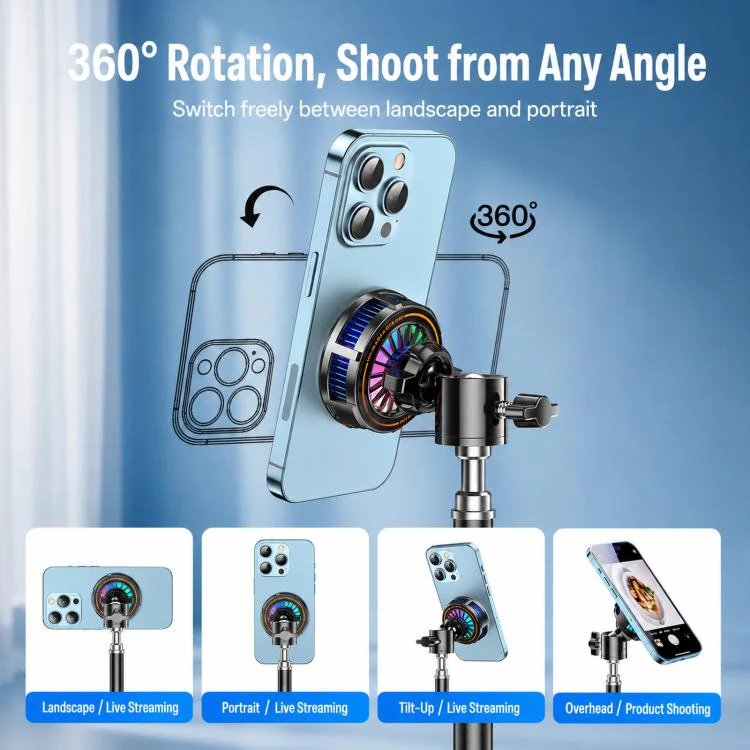 17mm Ball Joint Magnetic Phone Cooler 3-Speed Semiconductor Cooling Fan with Floor Tripod KP002 - Image 7