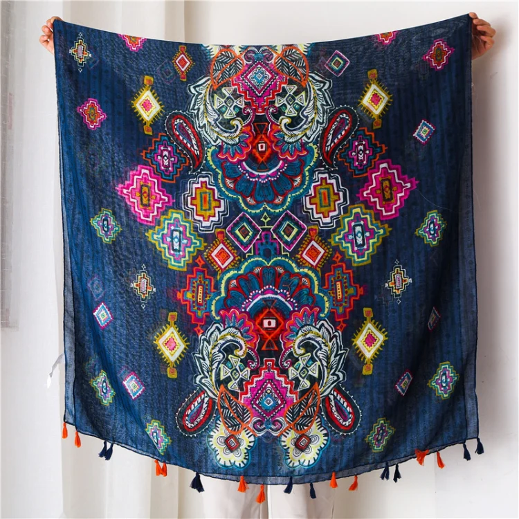 180 X 85cm  Women Cotton And Linen Scarf Retro Splicing Bohemian Printed Silk Shawl SL1903-100 - Image 6
