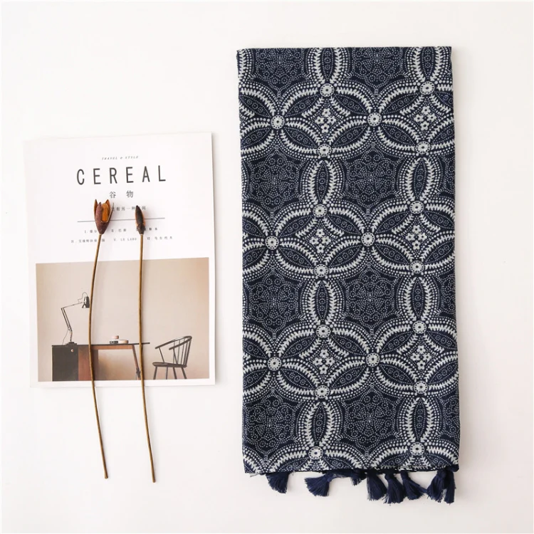 180 X 85cm  Women Cotton And Linen Scarf Retro Splicing Bohemian Printed Silk Shawl SL1904-122 - Image 3